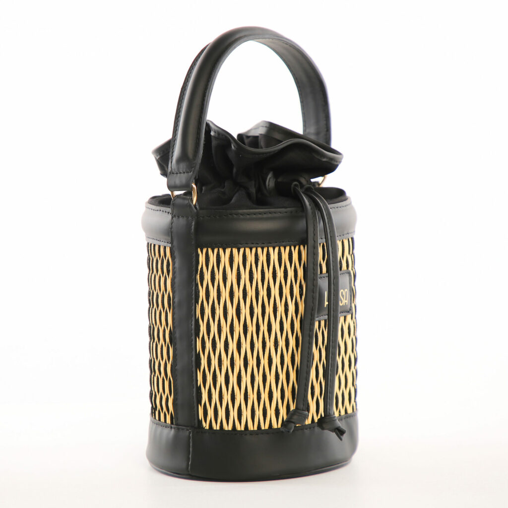 Sac Livia Noir artisanal en jonc tressé et cuir véritable – Hamsa.tn