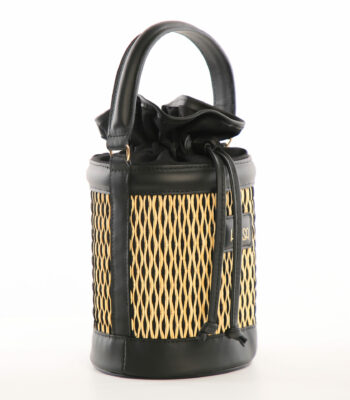 Sac Livia Noir artisanal en jonc tressé et cuir véritable – Hamsa.tn