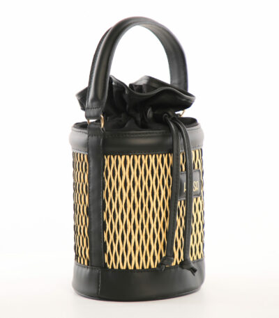 Sac Livia Noir artisanal en jonc tressé et cuir véritable – Hamsa.tn