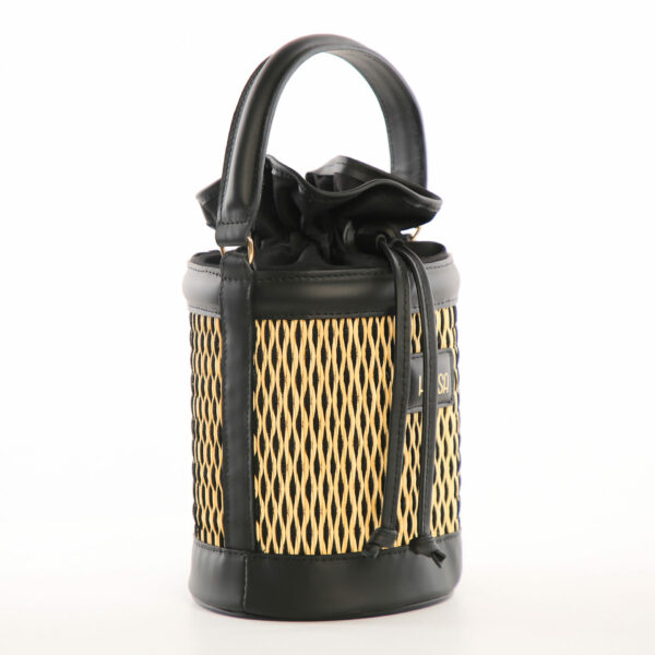 Sac Livia Noir artisanal en jonc tressé et cuir véritable – Hamsa.tn