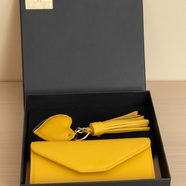 Coffret Cadeau Femme Jaune – Porte-Feuille & Accessoires | Hamsa