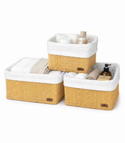 Coffret de rangement en jonc, set de 3 pièces