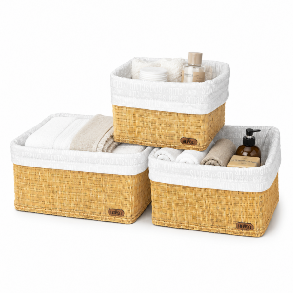 Coffret de rangement en jonc, set de 3 pièces