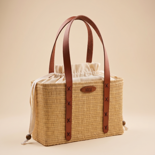 Sac Solia en jonc et cuir vue de face