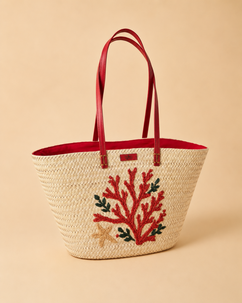 Sac Coralia en fibre végétale et broderie en raphia